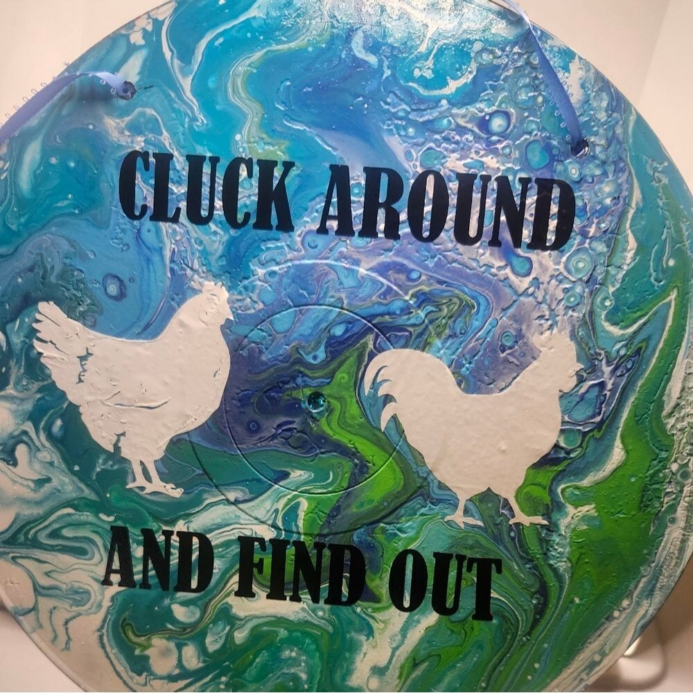 Hand Crafted Colorful Chicken Fluid Art Painting On 12" Vinyl Record